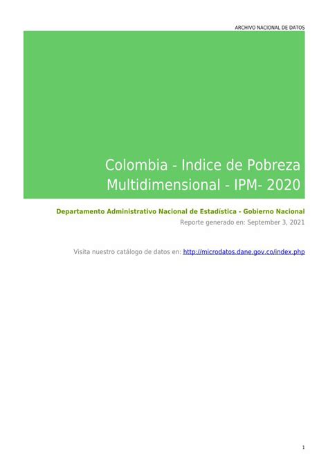 Pdf Colombia Indice De Pobreza Multidimensional Ipm