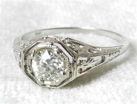 Art Deco Engagement Ring Art Deco Style Diamond Ring Edwardian Style 0.52 Half Carat 1920's Old ...