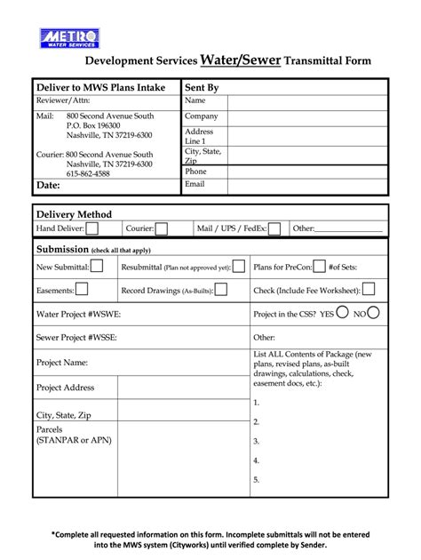 Fillable Online Development Services Water Sewer Transmittal Form Fax