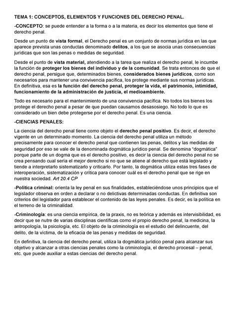 Tema 1 Copia Apuntes 1 Tema 1 Conceptos Elementos Y Funciones Del Derecho Penal Concepto