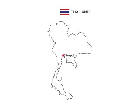 Hand Draw Thin Black Line Vector Of Thailand Map With Capital City