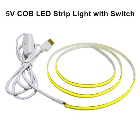 5V USB COB LED Strip Light With Switch High Density Dimmable Flexible