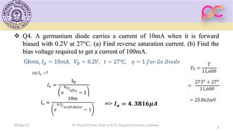 Unit Numerical Problems On Pn Junction Diode Ppt