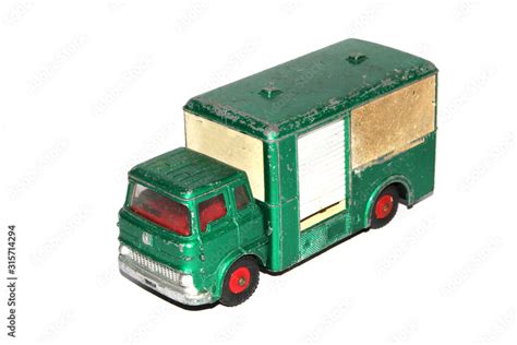 Vintage Tin Toy Vehicle Industrial Truck on White Background Stock ...