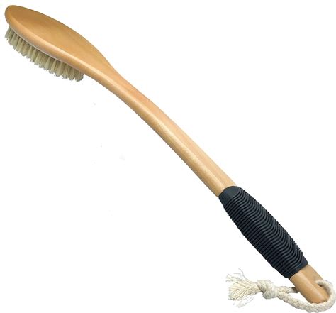 Shower Brush With Natural Bristle Long Bamboo Handle Bath Body Brush For Wet Or