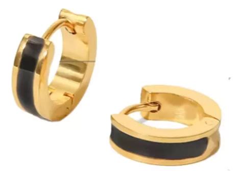 Aros Argollas Negras Enchapados En Oro 18k