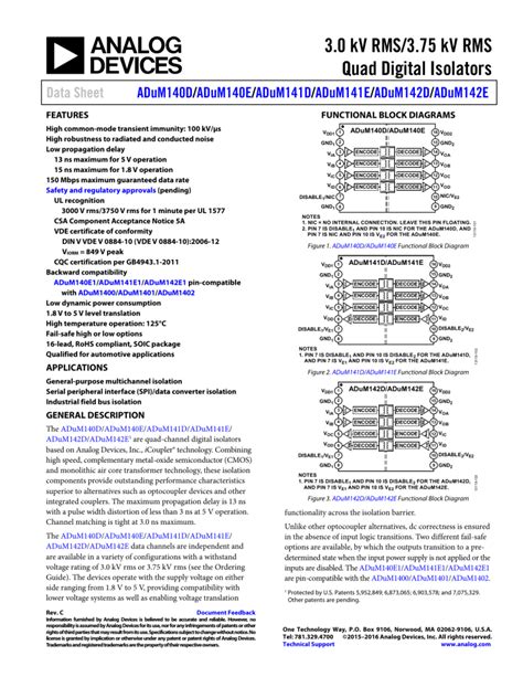 3 0 KV RMS 3 75 KV RMS Quad Digital Isolators Data Sheet ADuM140D