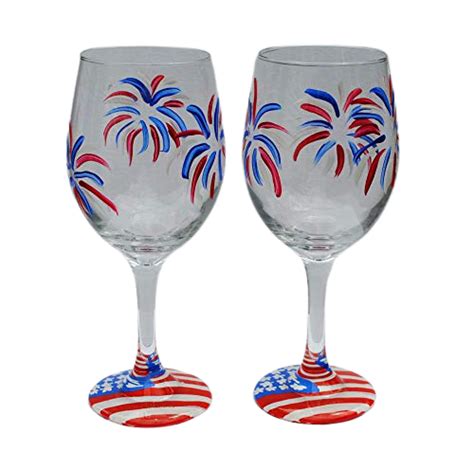 Amazon Fireworks USA American Flag Hand Painted Stemmed Wine