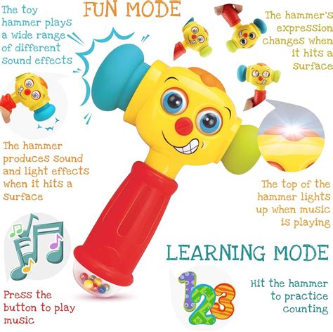 Toy Hammer w/ Lights, Learning Mode and Music Mode – Baby Hammer Toy ...