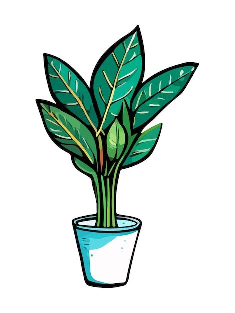 Un Dibujo De Una Planta En Una Maceta Con Hojas Vector Premium