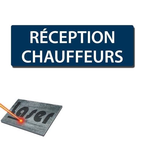 Plaque gravée autocollante 30x10 cm Réception chauffeurs fond bleu