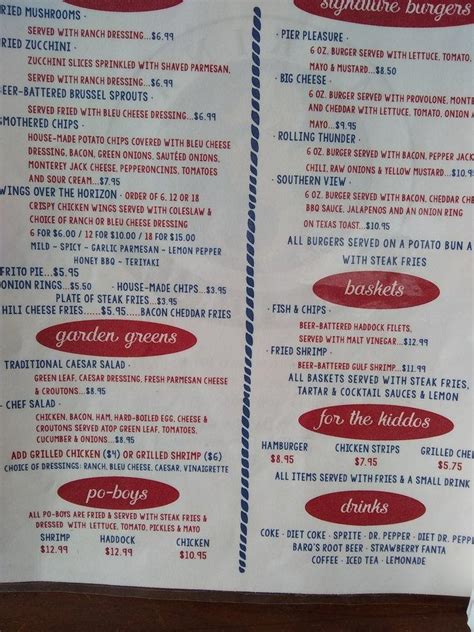 Menu At Marina Bar And Grill Galveston