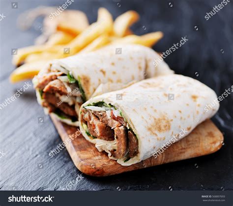 Greek Gyro Wrap Cut Half Served Stock Photo 568897693 Shutterstock