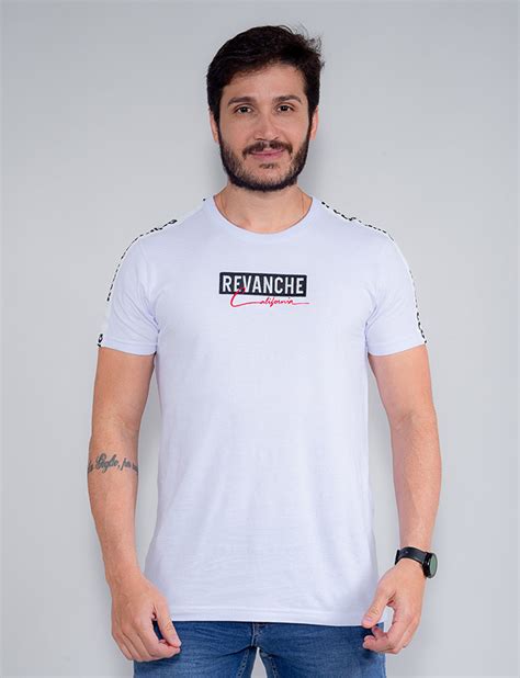 Camiseta Bordada Galão Atacado Masculina Revanche Henrico Branco