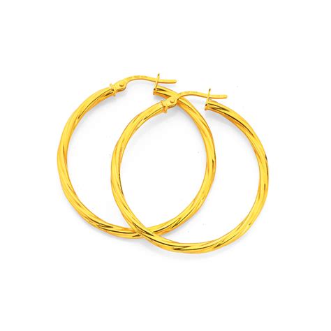 9ct Gold 25x30mm Twist Hoop Earrings Prouds