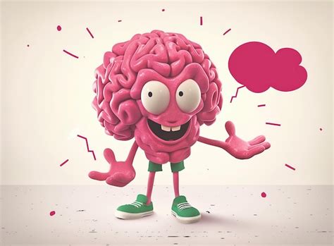 Cartoon Brain Character Pointing With Finger Cute Brain Wearing