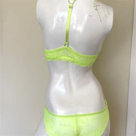 Lingerie Drop Plunge Lace Bra And Cheeky Knicker Depop