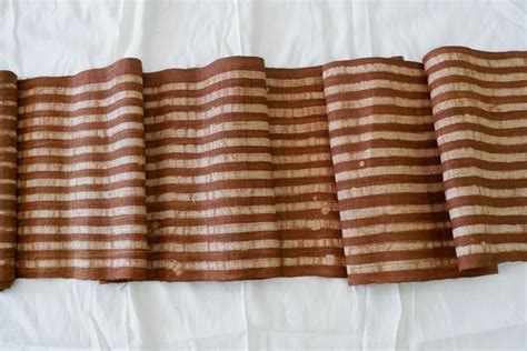 HMONG BROWN STRIPE Hand Woven Vintage Hemp Fabric Soft Cool Hill Tribe