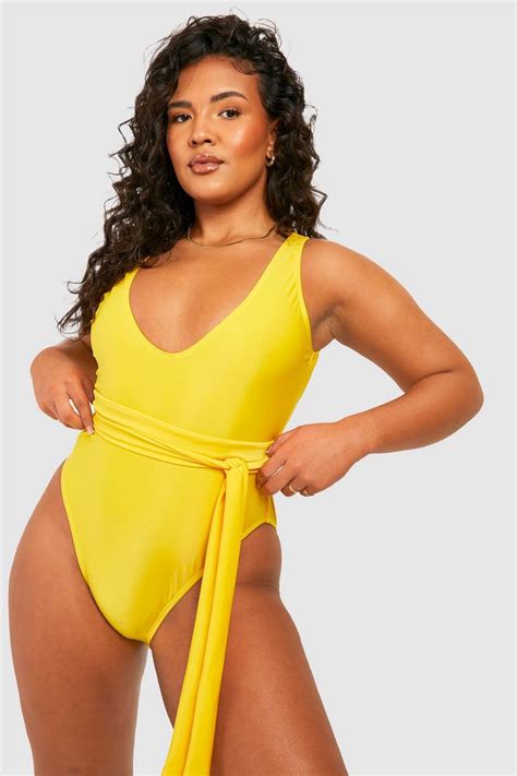 Womens Plus Tie Waist Swimsuit Boohoo Uk