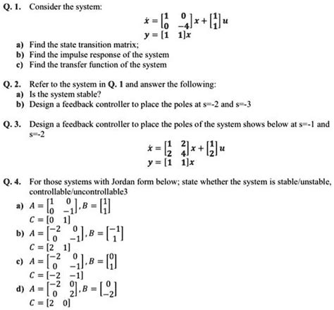 SOLVED Q 1 Consider The System X 8 X LHlu Y 1 Ix Find The