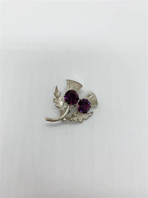 Ward Brothers Scottish Thistle Brooch Sterling Silver And Crystal