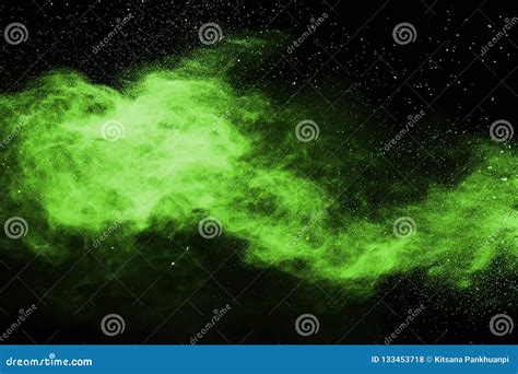 The Movement Of Abstract Dust Explosion Frozen Green On Black