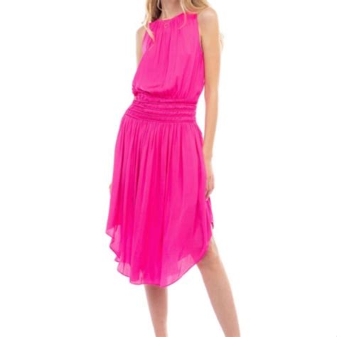 Naked Zebra Smocked Flair Midi Dress Hot Pink The Lemon Peel