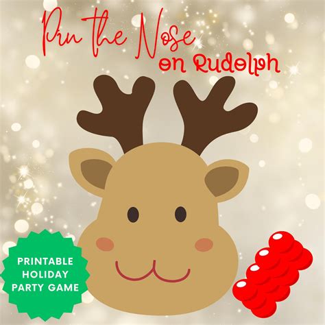 Pin the Nose on Rudolph Printable Holiday Party Game, Christmas Party