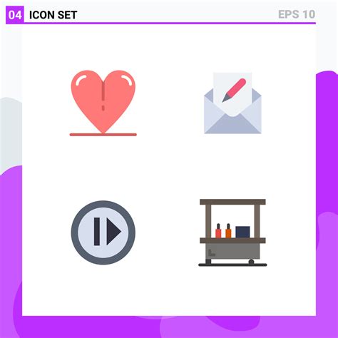 Universal Icon Symbols Group Of 4 Modern Flat Icons Of Heart Forward Compose Envelope Resume