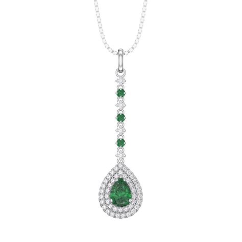 Fusion Emerald Halo 18ct White Gold Drop Pear Pendant Jian London