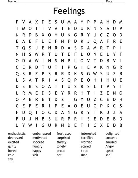 Emotions Word Search Wordmint