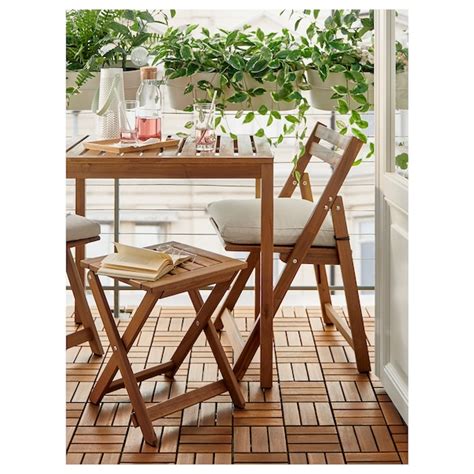 NÄmmarÖ Table And 2 Folding Chairs Outdoor Light Brown Stained