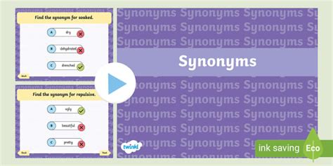 Synonyms Powerpoint Quiz (Teacher-Made) - Twinkl