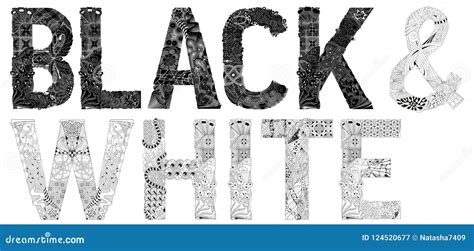 Words Black And White In Black Color Vector Decorative Zentangle