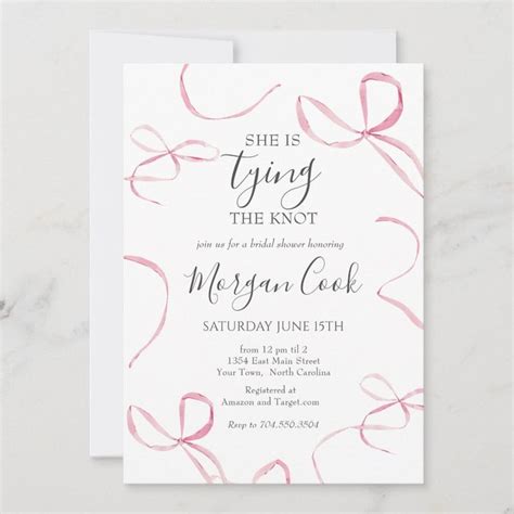 Pink Bow Bridal Shower Invitation Tying The Knot Zazzle In