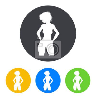 Icono Plano Silueta Chica Desnuda De Pie En Circulo Varios Colores