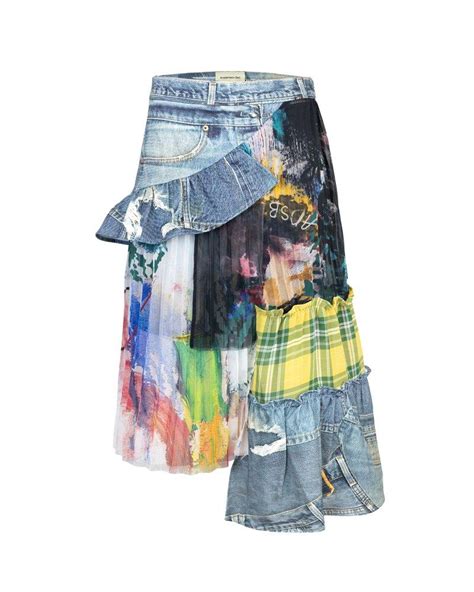 Andersson Bell Asymmetric Patchwork Denim Skirt In Blue Lyst