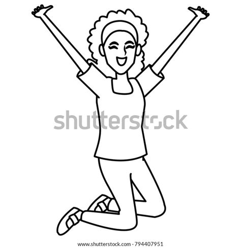 Woman Happy Jumping Cartoon Stock Vector Royalty Free 794407951