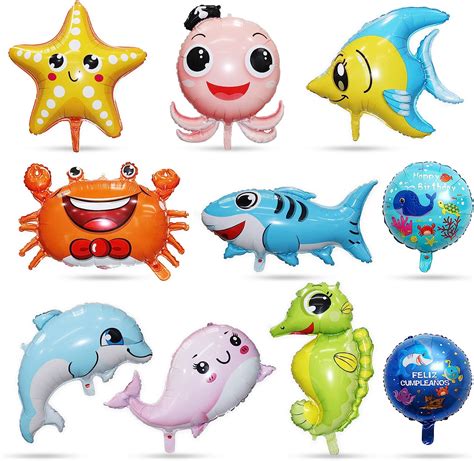 10 Pièces Marine Animal Ballons Poisson en Aluminium Enfants Ballon