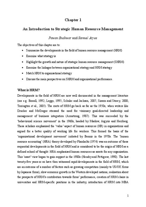 Doc Chapter 1 An Introduction To Strategic Human Resource Management