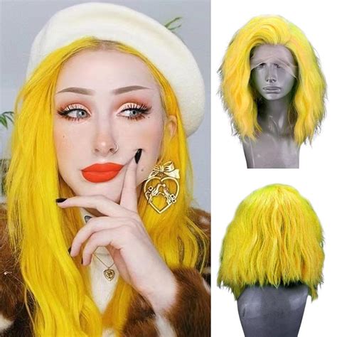 Amazon RONGDUOYI RDY Bright Yellow Colored Hair Short Bob Wave