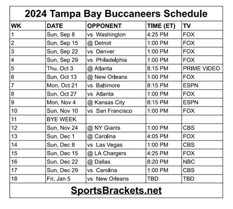 Bucs Schedule 2024-25 - Dusty Glynnis