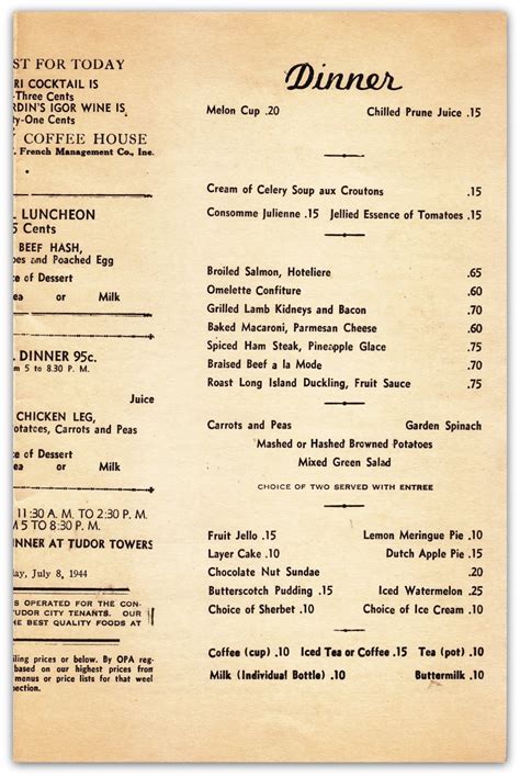 Tudor City Confidential: Tudor City Artifact: 1944 MENU