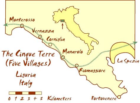 Map Of Italy S Cinque Terre Showing The Five Villages And Information