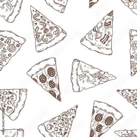 Hand Drawn Slices Of Pizza Outline Seamless Pattern Stock Image And