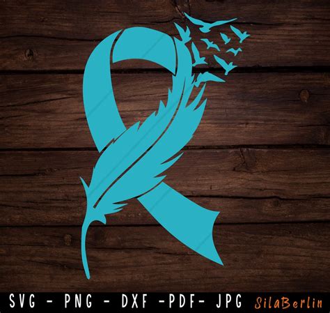 Cancer Ribbon With Feather Svg