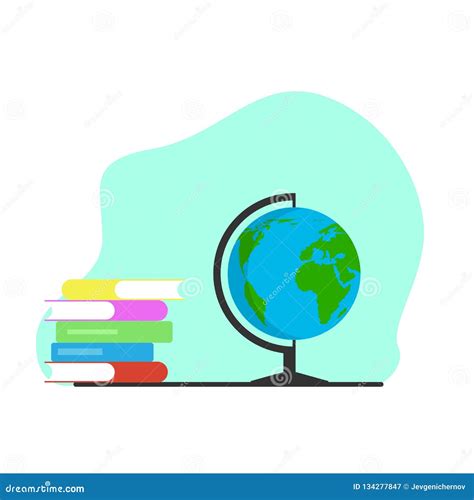 Globe And Books Flat Style Stock Vector Illustration Of Vector 134277847