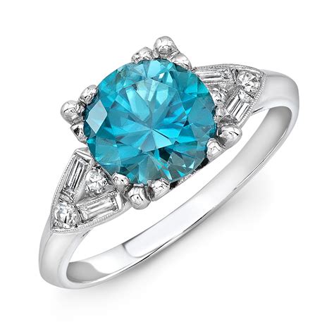 Vintage Platinum, Diamond & Blue Zircon Ring