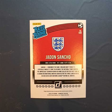 Jadon Sancho 2018 19 Donruss Soccer Rated Rookieシングルカード｜売買されたオークション情報