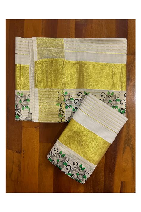 Kerala Cotton Set Mundu Mundum Neriyathum With Kasavu Lines Design O